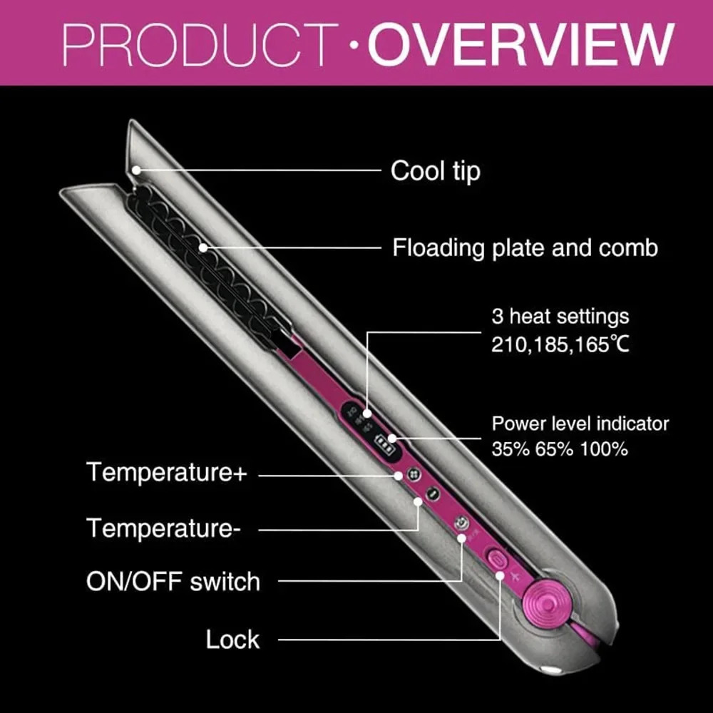 Portable Hair Straightener with Charging Base Wireless Straightening Iron Floading Plate and Comb PTC Hair Straightening Device 250611