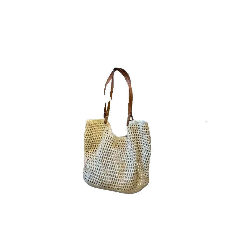 Beach Same Style Cotton 2025 New Summer Woven Hollow Handbag Niche Design Mesh Bag Women