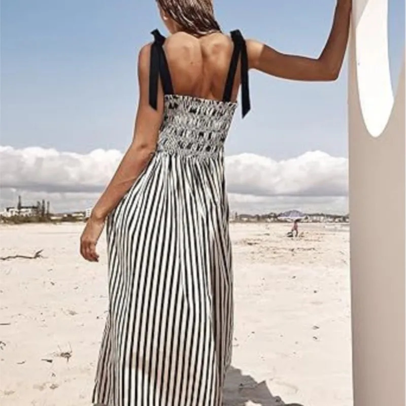 Womens Summer Style Striped Rubber Elastic Sexy Big Swing Bag Suspender Dress Club Clothing Dresses 250611