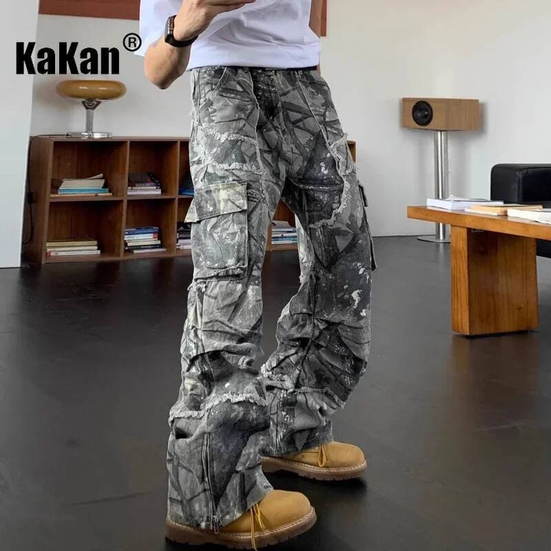 Kakan - European And American New Camouflage Multi Pocket For Men, High Street Hip-Hop Workwear Pants Long Jeans K27-79