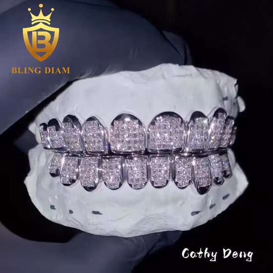 Hip Hop Jewelry Sparkle Men Fashion D VVS Moissanite Grillz Iced Out 925 Sterling Silver Teeth Grillz 8 Top 8 Bottom Buss Down