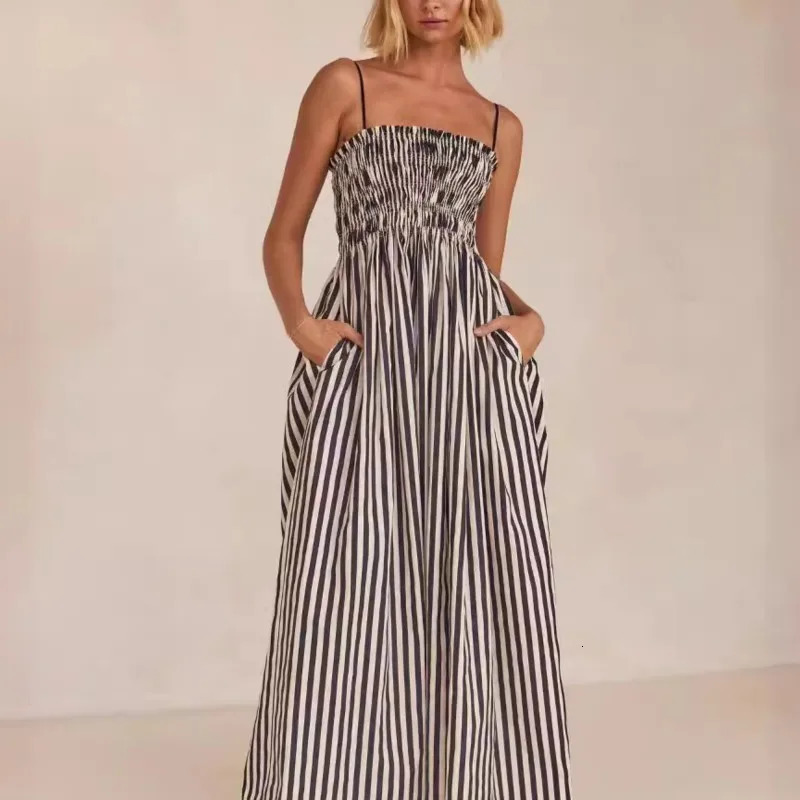 Womens Summer Style Striped Rubber Elastic Sexy Big Swing Bag Suspender Dress Club Clothing Dresses 250611