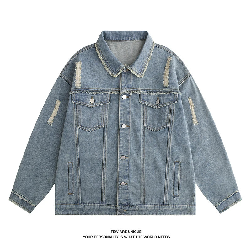 Vintage Wash Denim Jacket Men Women Button Up Long Sleeve Jean Fashion Menswear Trucker Coat 250614