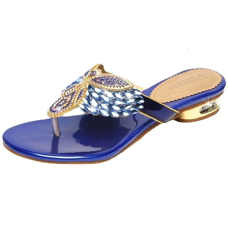 Water Diamond Slippers for Women Summer Outwear Bohemian Beach Shoes Low Heel Holiday Flip Flops Sandals 250614