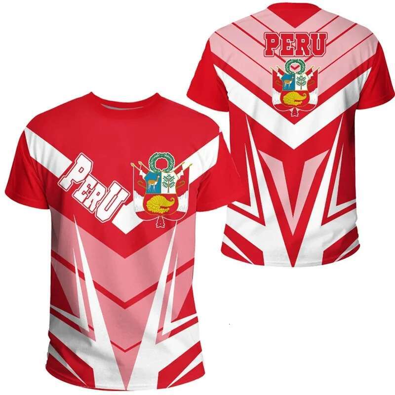 Peru National Emblem T-shirt For Men Clothing 3D Printed Short Sleeves Tees Round Neck Summer Outdoor Sports Fitness T Shirts