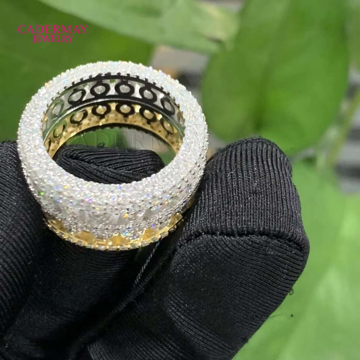 Cadermay Two Tone Simple Style D VVS1 Moissanite Ring Sterling Silver 925 Fancy Moissanite Jewelry Ring