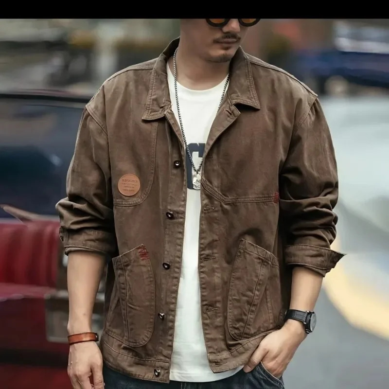 Plus Size Mens Denim Jacket Brown Autumn Male Jean Coats y Fabric Fashion Winter Outerwear High Quality in Vintage L 250614