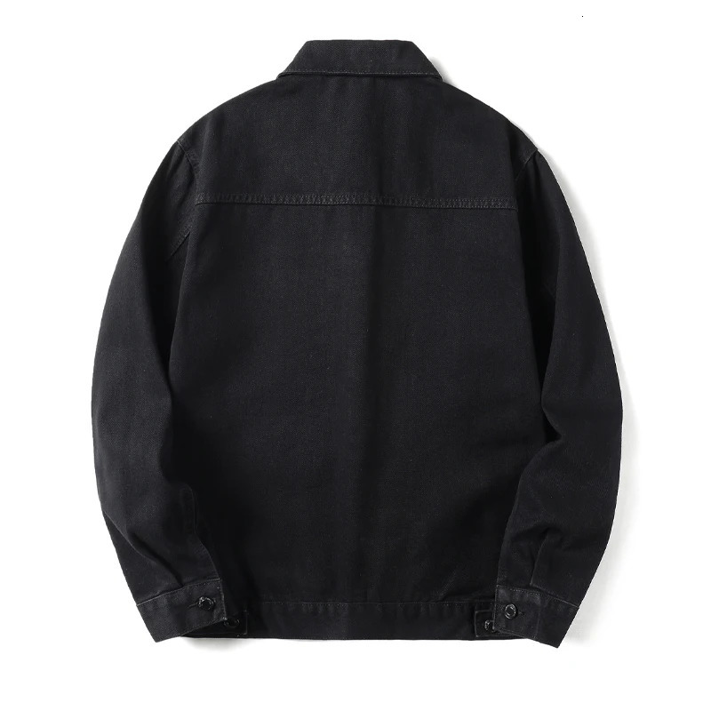 American Vintage Mens Black Workwear Denim Jacket Oversized Notched Lapel Casual Coat SpringFall Plus Size 100kg Wear 250614