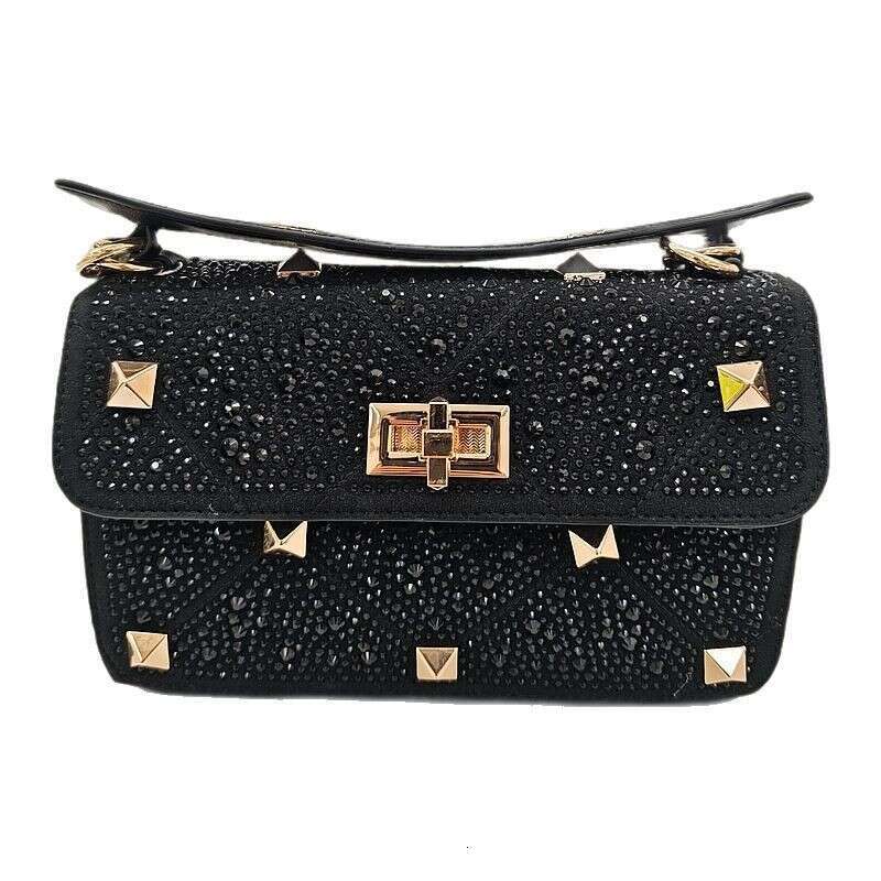 Fashion Studded Women's Rhinestone Chain High-end Genuine Leather Inlaid Shoulder Handbag Crossbody Bag