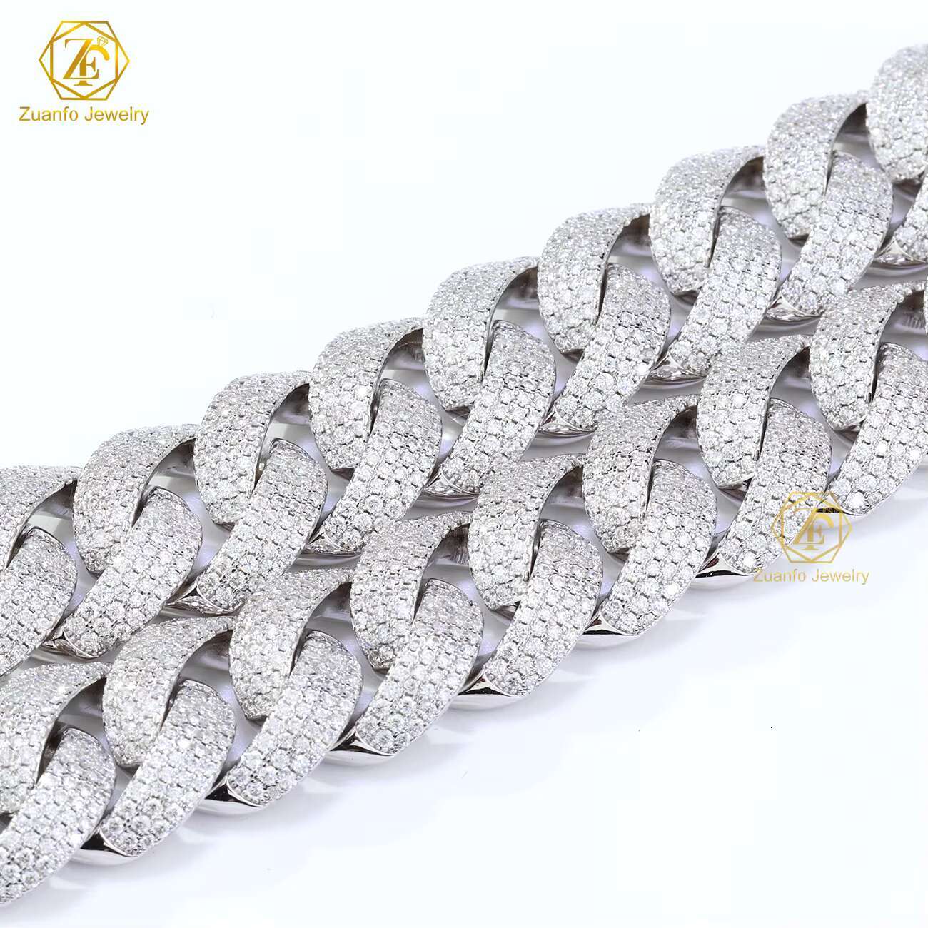 VVS Moissanite Diamond 4rows 18mm S925 Silver GRA Moissanite Necklace Hiphop Cuban Link Chain for Fine Jewelry