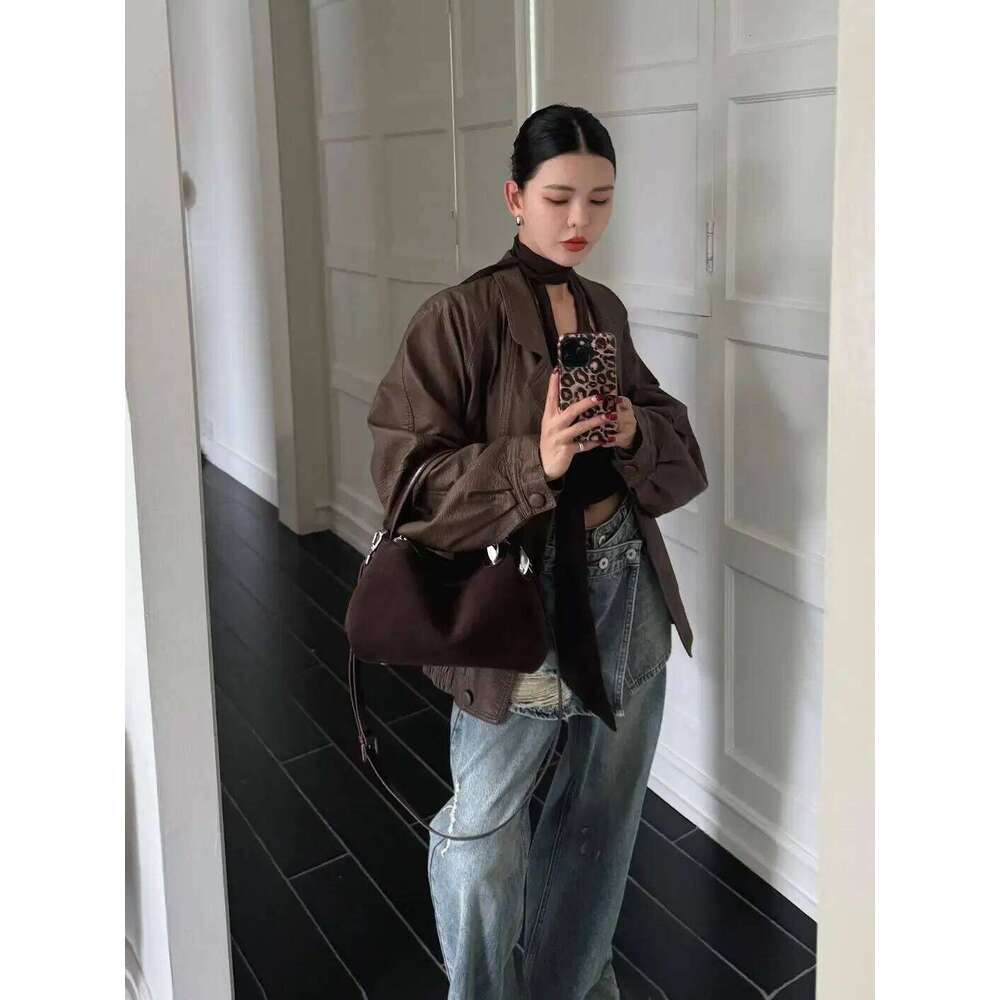 Unique Shape Maillard Vintage Wine Red Pillow Boston Tote 100% Genuine Suede Leather Women Shoulder Crossbody Bag Winter Handbag