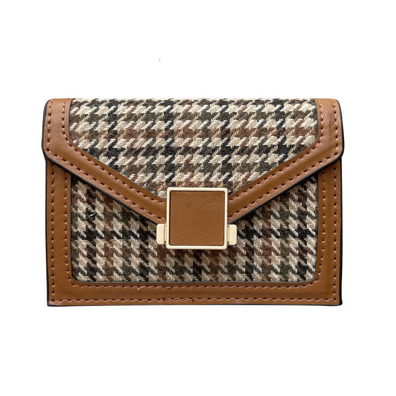 Houndstooth Holder Women's Compact Card Clip Multi-Card Slot New Fashion Trend High-End Wallet Short Anti-Degaussing
