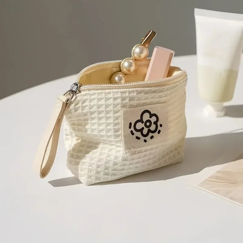 1PC Simple Flower Small Coin Purse Portable Bag Cute Waffle Grid Coin Purse 250614