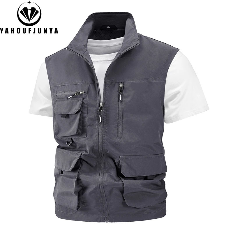 Summer Men Sleeveless Fishing Tool Webbed Breathable Vest Many Pocket Outdoors Camping Thin Lightweight Loose Male 250614