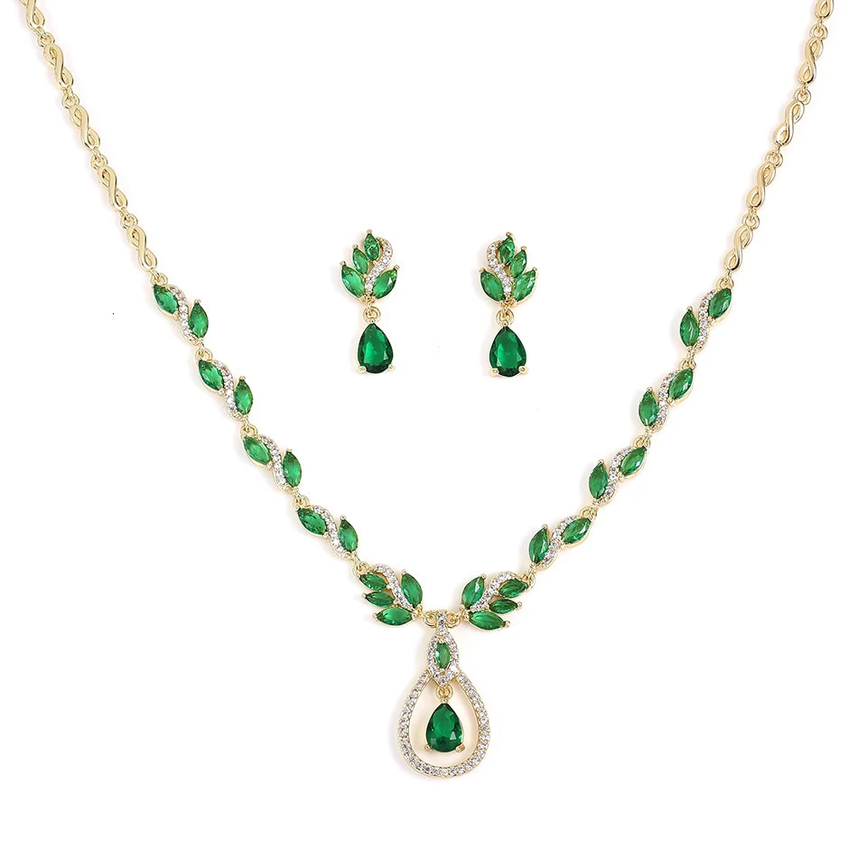 ZAKOL Brilliant Zirconia Leaf Necklace Earrings Rings Bracelets Set for Women CZ Drop Bridal Wedding Jewelry Sets 250609