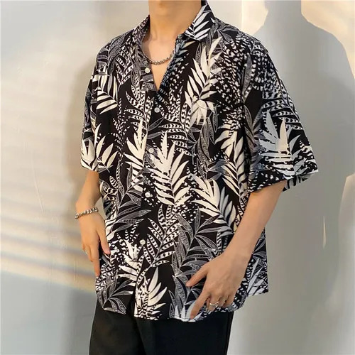 Men Street Fashion Summer Daily Shirt Hawaiian Cartoon Print Casual Loose Shirts Short Sleeve Beach Loose Tops Button Up Shirts 250609