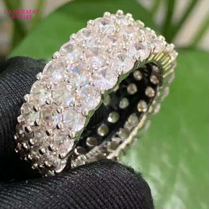 Cadermay Custom Hip Hop 3rows 3.0mm 3.5mm Round Shape Moissanite D VVS1 Silver925 Man and Women Rings Band
