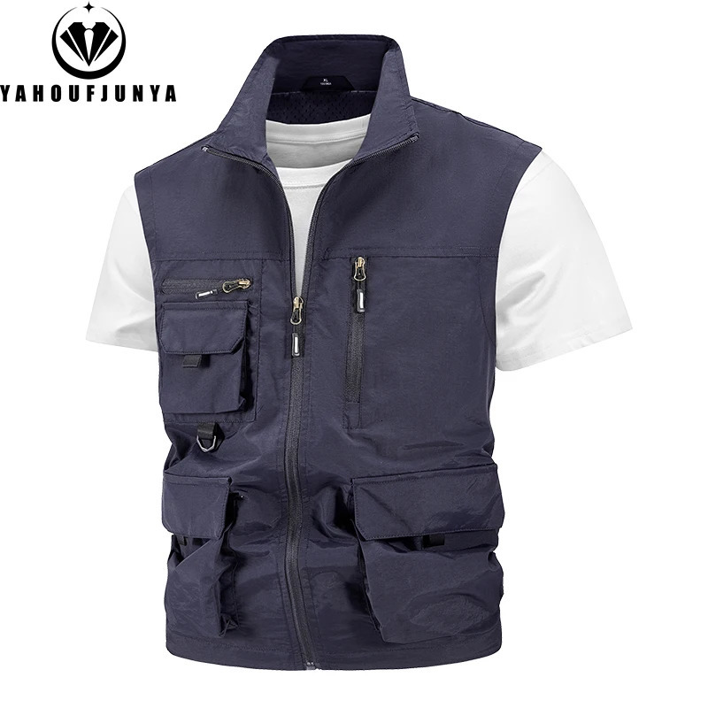 Summer Men Sleeveless Fishing Tool Webbed Breathable Vest Many Pocket Outdoors Camping Thin Lightweight Loose Male 250614