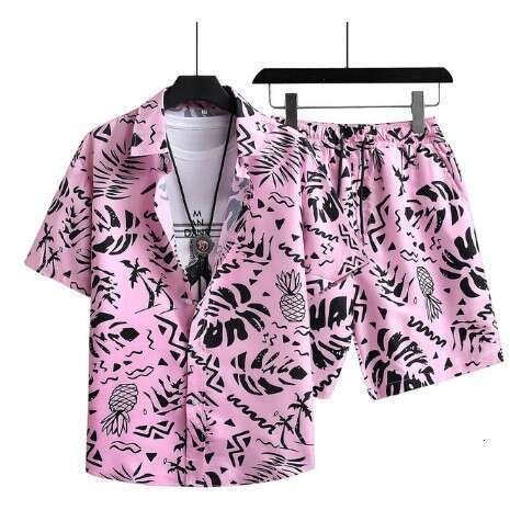 New Men's Hawaiian Short Sleeve Shirt Beach Fashion Shorts 3D Digital Print Two-Piece Set