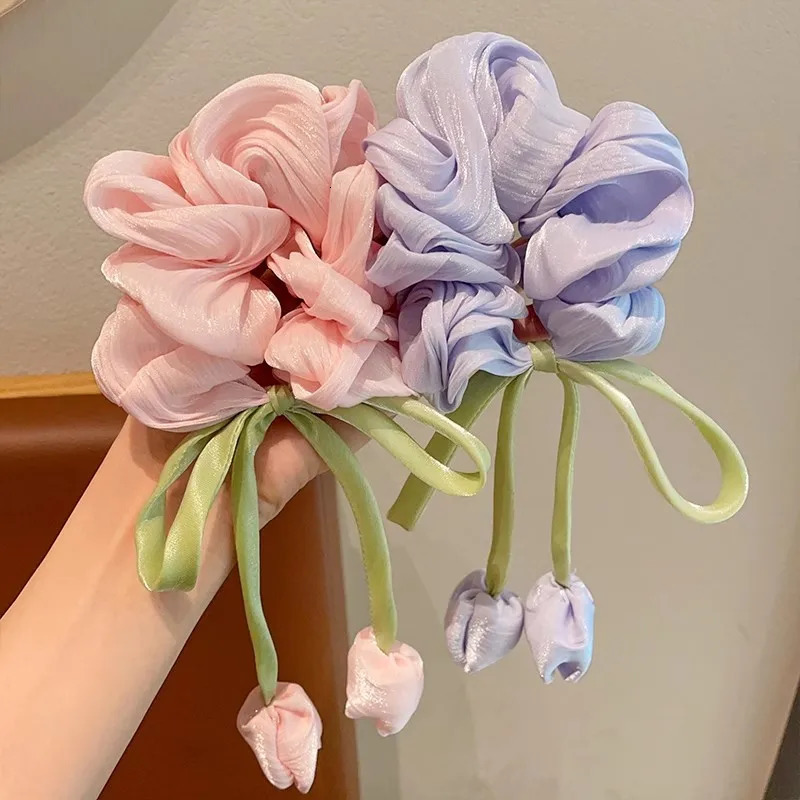 Cute Tulip Flower Large Intestine Scrunchie For Girls Sweet Hair Ornament Headband Hair Band Hair Tie Fashion Hair Accessories 250610
