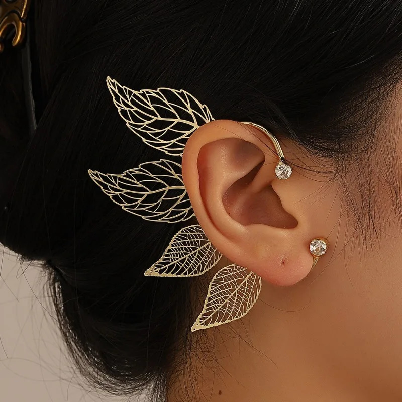 Personalized simple fashionable sparkling hollow leaf earrings song special style original ear clip womens accessory 250610