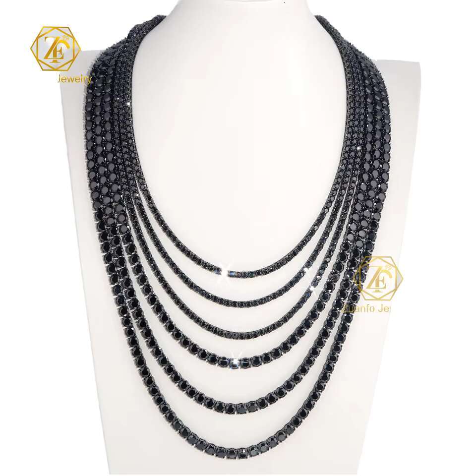 HipHop Style S925 Silver Jewelry VVS Black Moissanite Tennis Chain for Men Women Passes Diamond Tester Iced out Necklace