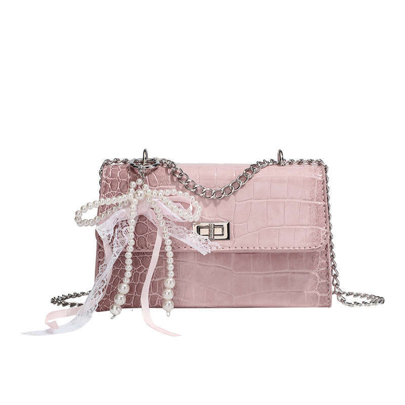 2025 New Korean Style Fashion Women's Internet Celebrity Versatile Crocodile Pattern Chain Small Square Ins Single Shoulder Crossbody Bag Trend