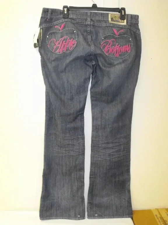 American Retro Apple Yellow Pocket y Baggy Jeans Y2K Women Goth Harajuku Slim Sexy Hip Hop High Waist Denim Pants 250612