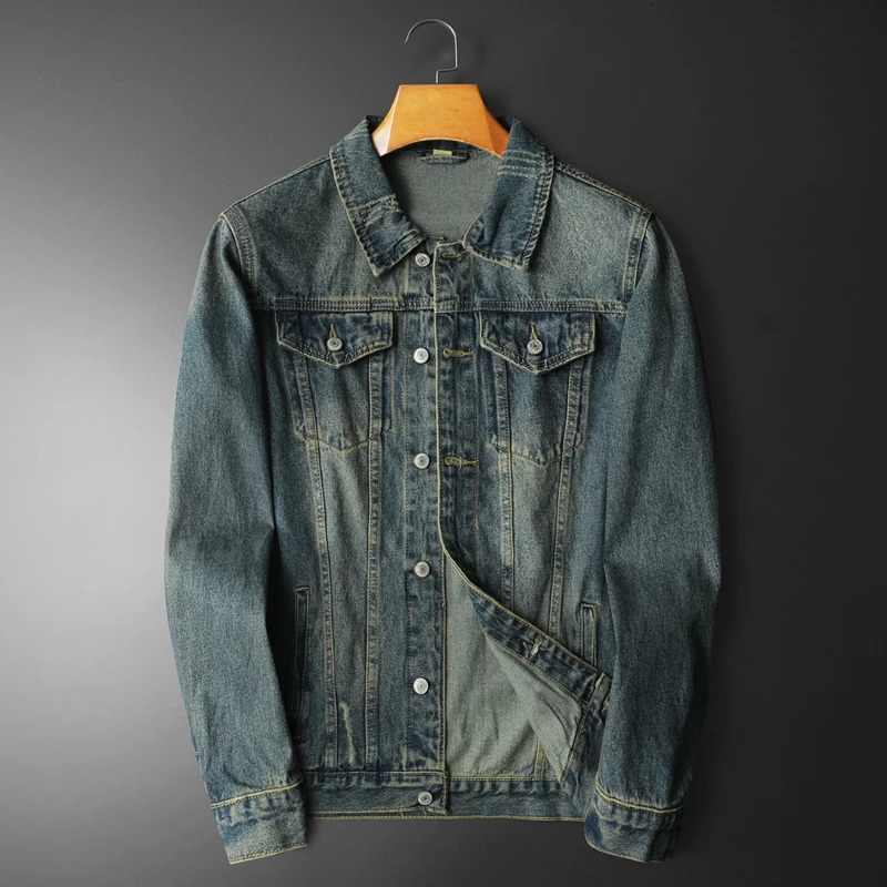 Spring Men Cotton Denim Jacket Fashion Casual Washed Retro Blue Jeans Coat Motorcycle Streetwear Jackets Male Clothing 250614
