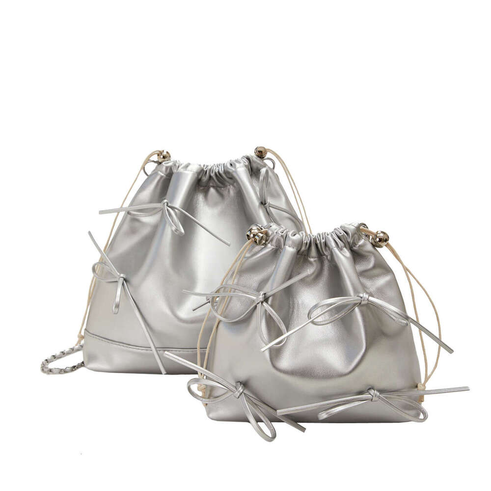 Korean Style Niche Design Women 2024 New Fashion Silver Chain Small Backpack for Travel and Outings