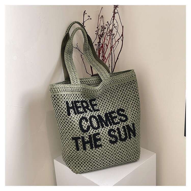 Letter Embroidery New Style Machine Woven Straw Large Capacity Shoulder Beach Tote Bag