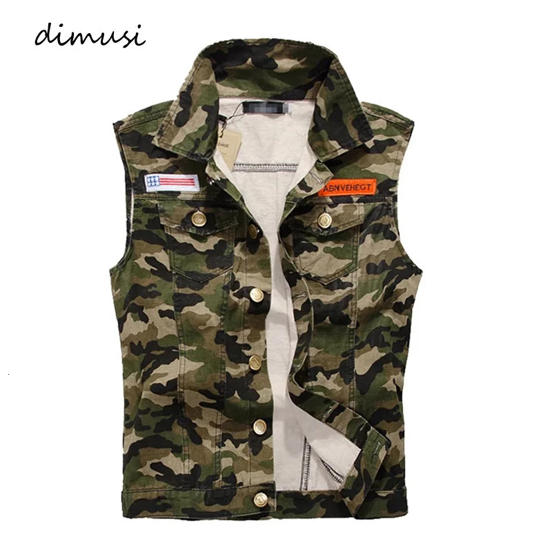 DIMUSI Men Denim Vest Vintage Sleeveless Washed Jeans Army Military waistcoat Man Cowboy Camouflage Jacket Plus Size 4XLYA215 250614