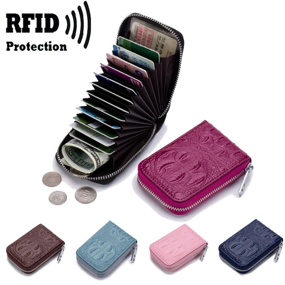 Genuine Leather Credit Card Wallet for Women and Men Multi Slot Holder Short Bank Cover Business Clip Zipper Handheld Bag 250614