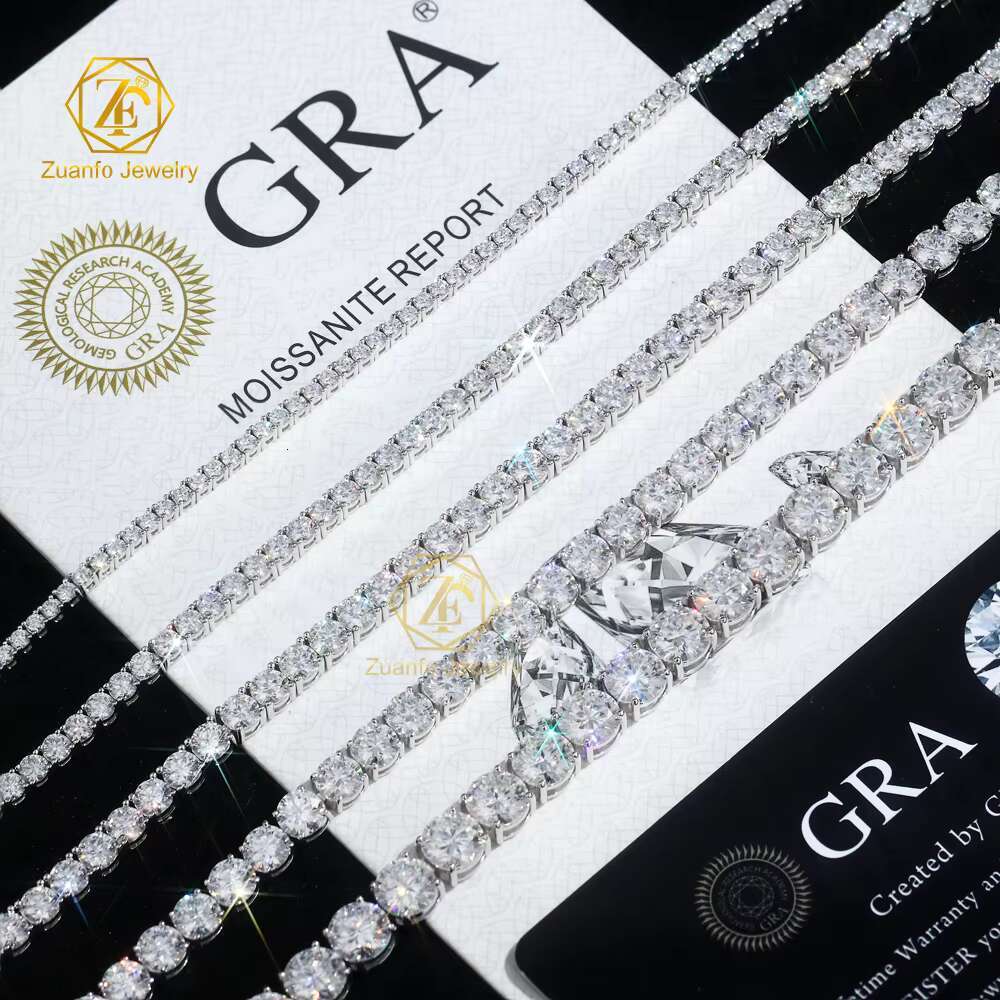 Luxury Jewelry HIpHop Popular 925Silver 2mm-6.5mm D VVS1 Moissanite Tennis Chain Necklace Bracelet for Men Women Gift Party
