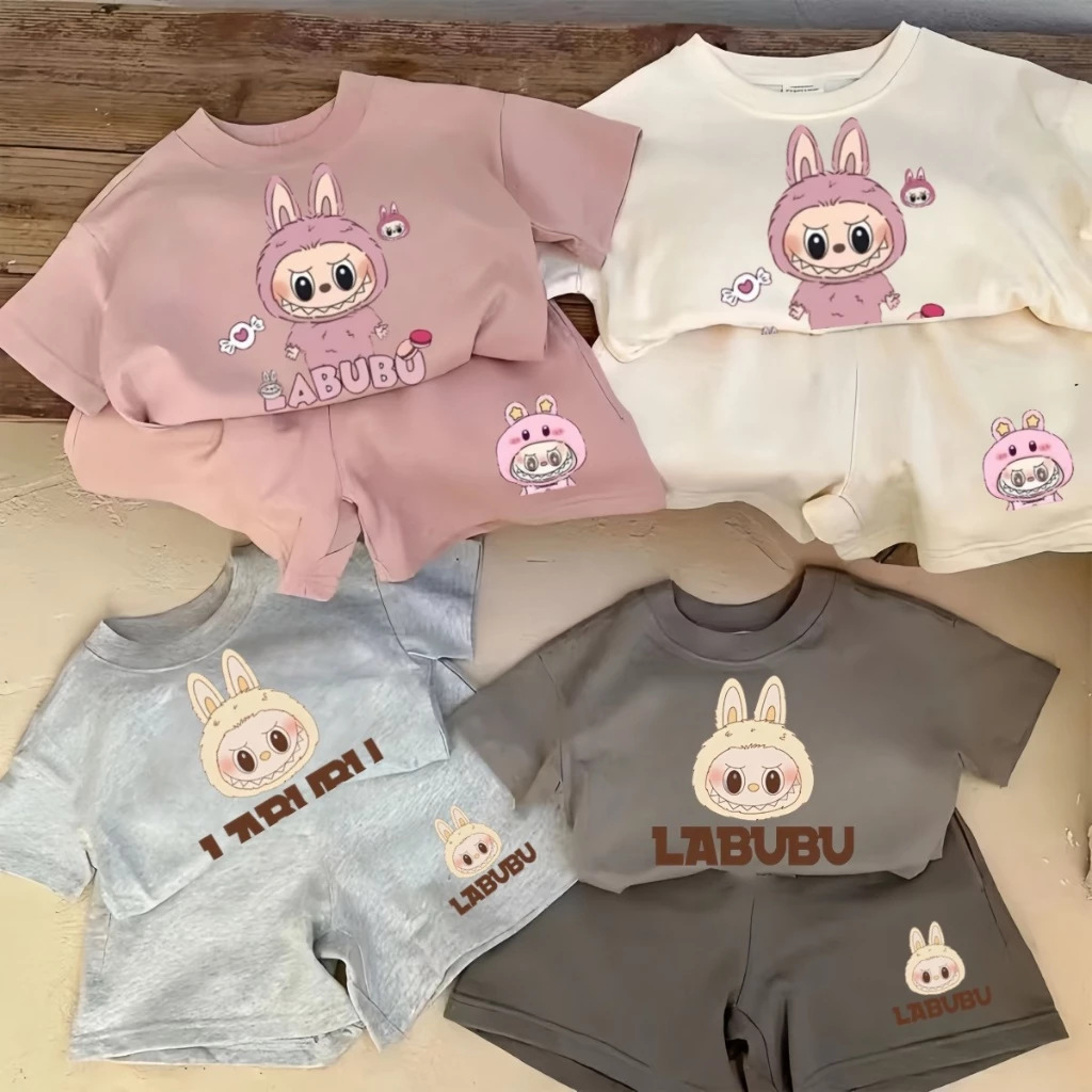 Labubu Designer Kids Clothes Sets Boys Tshirts Tracksuits Shorts Casual Letter Girls Children Short Sleeve Top Youth Toddler Clothing Suits