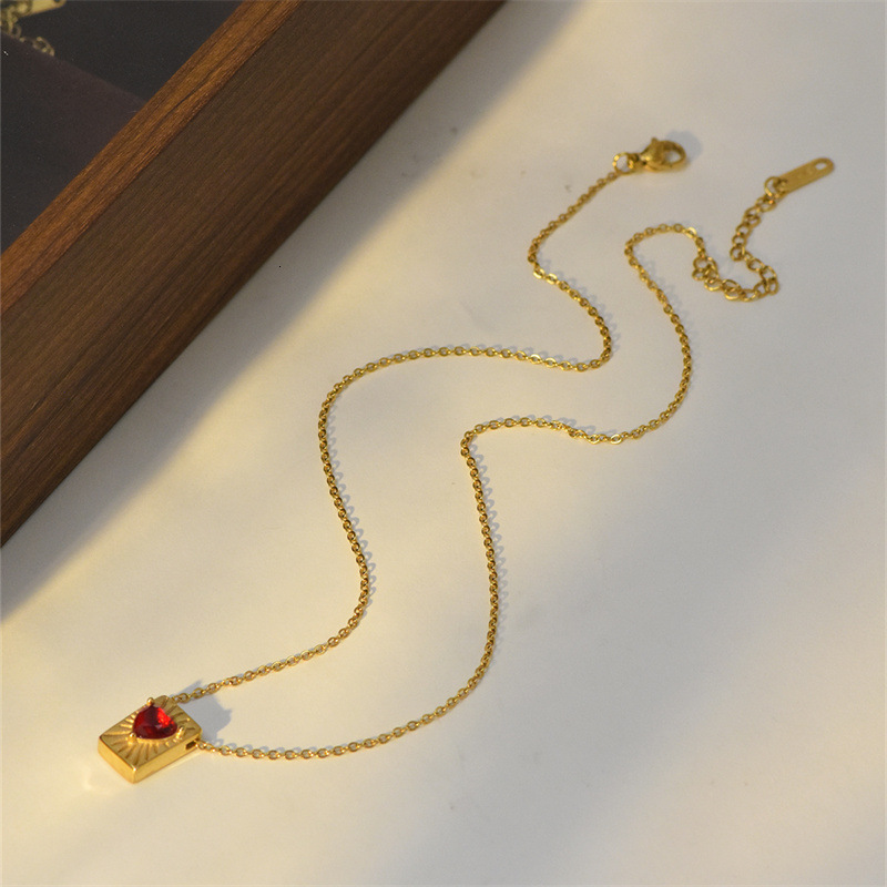 High-End Tiger Eye Natural Stone Beaded Necklace Titanium Steel Simple Elegant Heart Pendant for Women