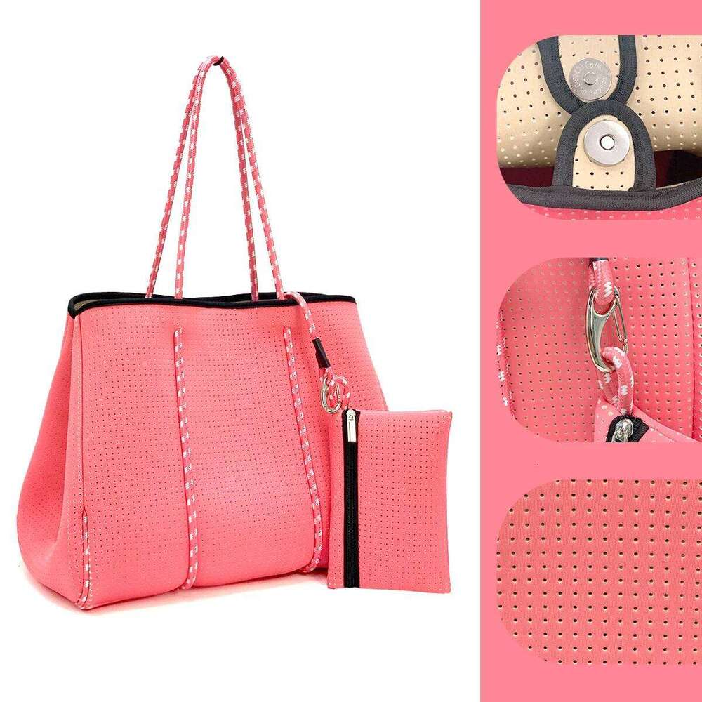 Ready To Ship Travelling New Arrival Women Perforated Tote Bag With Small Purse Large Neoprene Beach Handbag