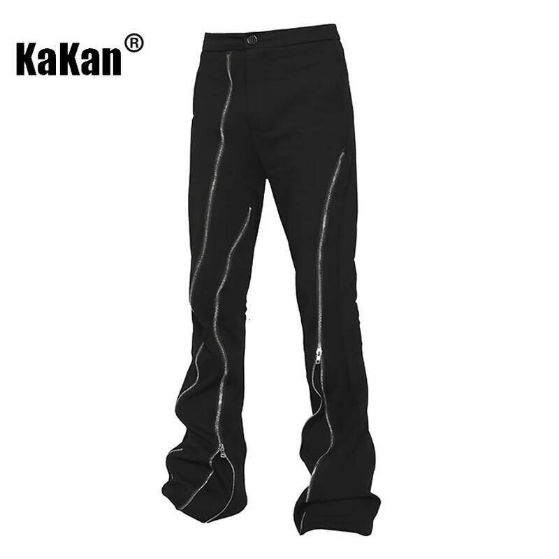 Kakan European And American Hip-Hop Zipper Jeans For Men, High Street Split Slightly Flared Wide Leg Men's Pants K27-06
