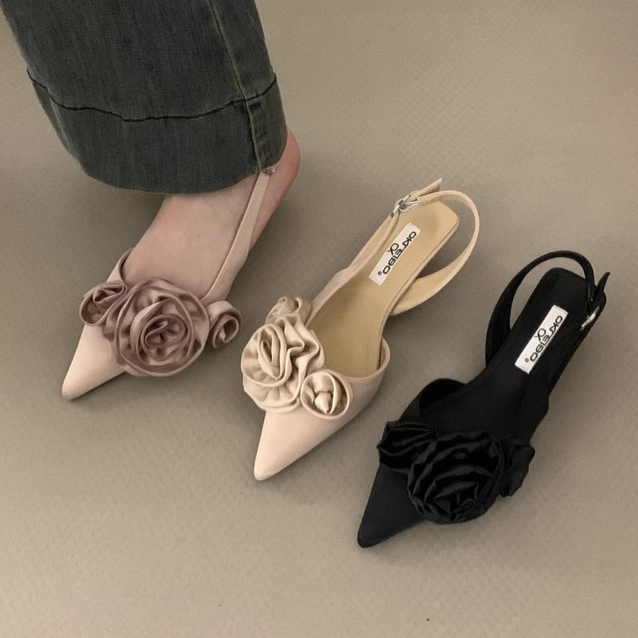 hot new Free Shipping designer Dress Shoes for women New pointed flower black toe sandals with fairy shoes 2-3cm heel height