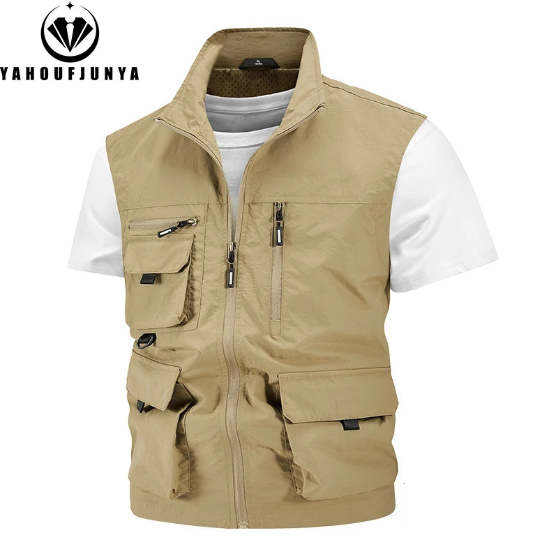 Summer Men Sleeveless Fishing Tool Webbed Breathable Vest Many Pocket Outdoors Camping Thin Lightweight Loose Male 250614