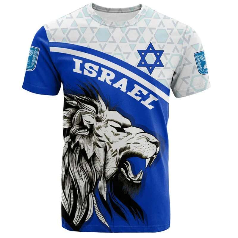 Israel Flag Mens T-shirt 3D Printed Israelis National Emblem Tops Short Sleeve O-Neck Oversized Sports Tee Shirt Mens Clothing