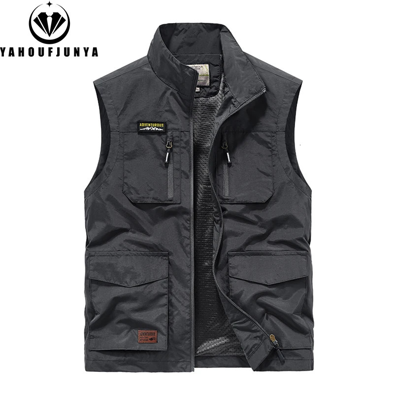 Summer Men Sleeveless Outdoor Leisure Stand Collar Vest Solid Color Breathable Loose Thin Male Waistcoat s 250614