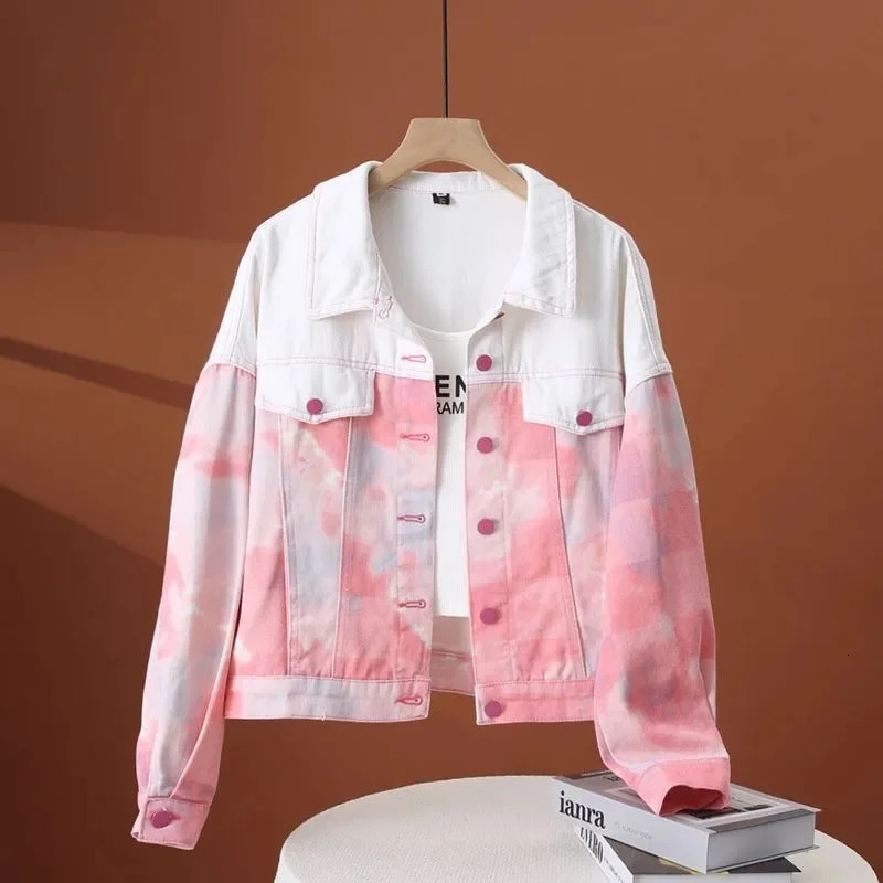 Women Denim Jacket Spring Autumn Korean Loose Short Long-Sleeved Color block Cowboy Windbreaker Female Outerwear 250609