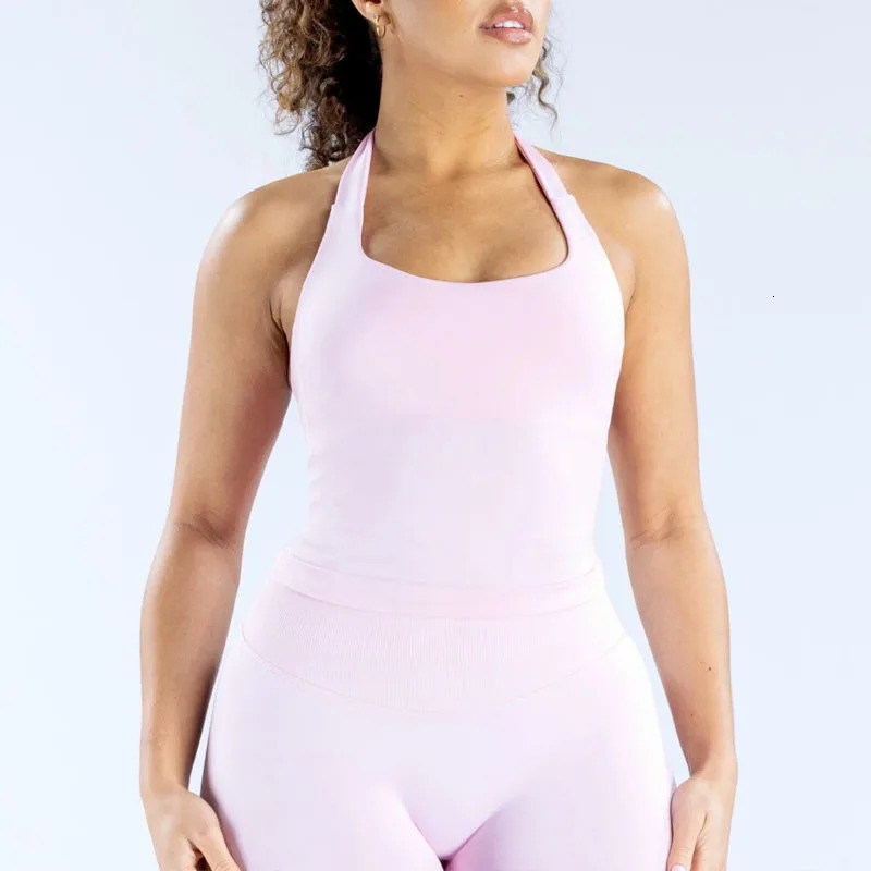 Impact Halter Top gym longline strappy tank Padded yoga clothing Fitness workout activewear pilates clothes Sport Tops 250612