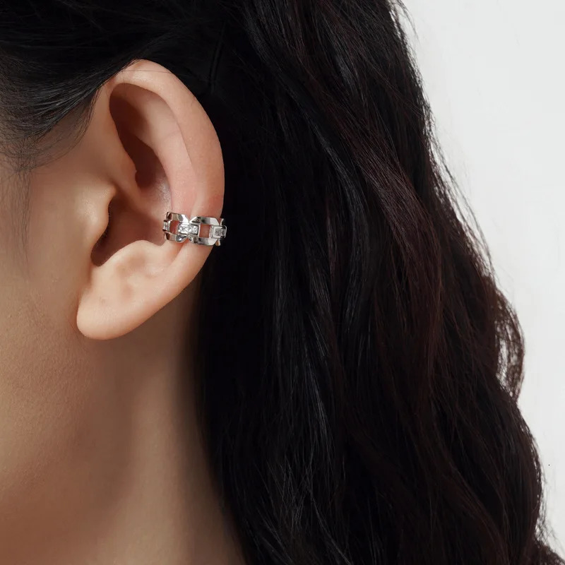 F.I.N.S 1Piece Korean Fashion S925 Sterling Silver Zircon Chain Clip On Earring Without Piercing Earcuff Catilage Fine Jewelry 250610