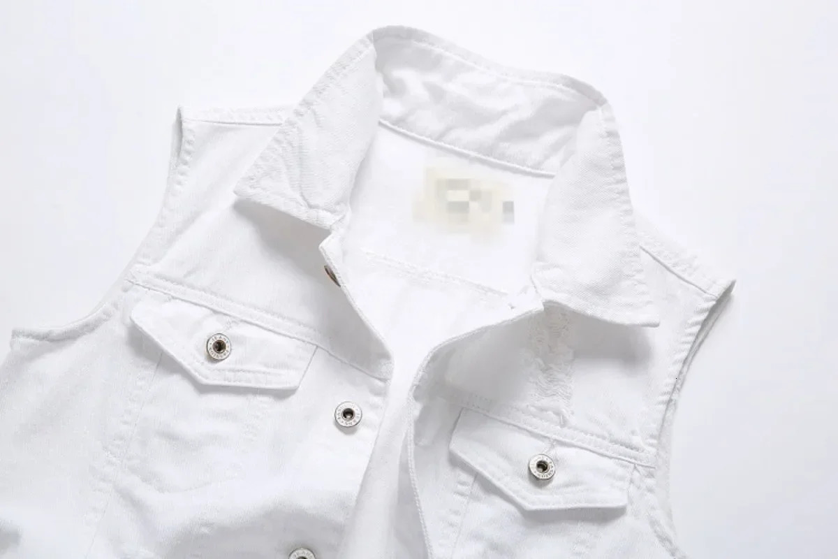 Summer Mens Ripped Denim Vest Male Tank Top Washed Jeans Waistcoat Man Retro Cowboy Hip Hop White Sleeveless Jacket 250614CJ