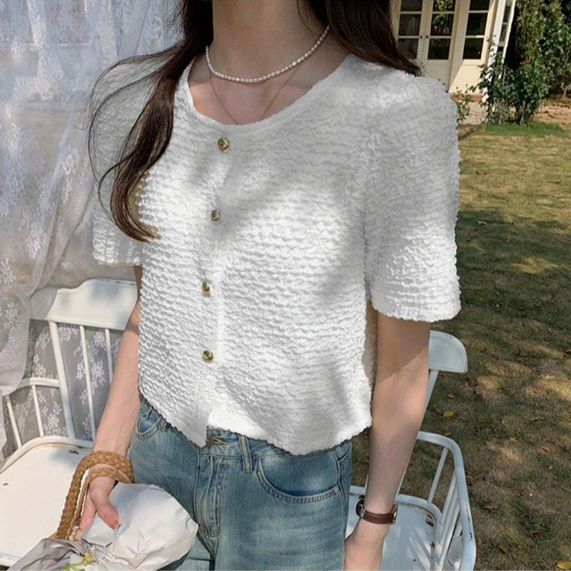 Summer Short Sleeve ONeck Women Shirt Sweet White Blouse Tops Blouses Shirts Blusas For XL183 250614