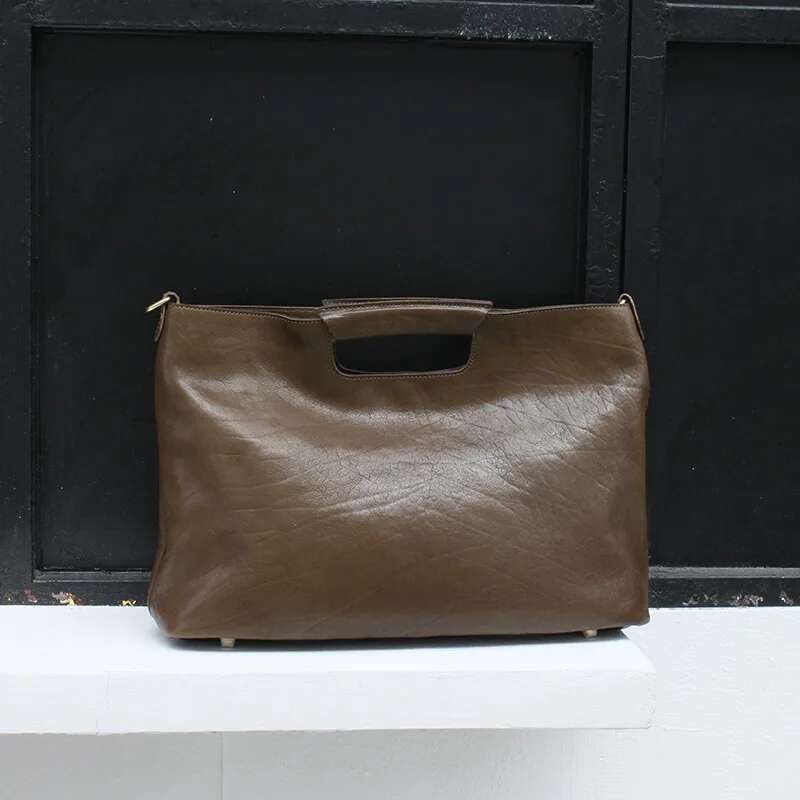 Designer Bag Handmade Handbags Vegetable Tanned Cowhide Shoulder Crossbody Bags High Quality Solid Color Horizontal Square Tote