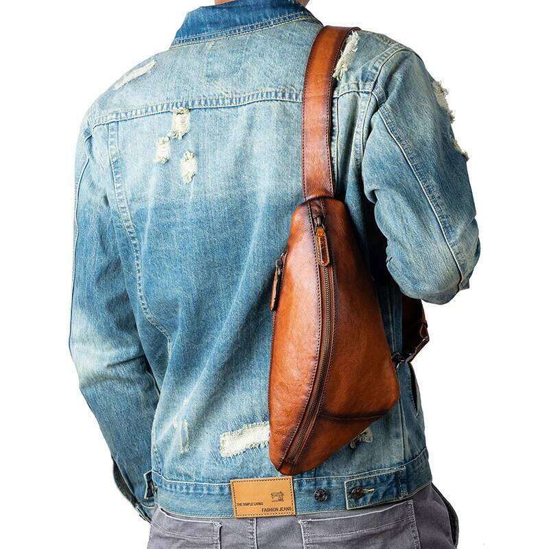 2023 New Handmade Men's Retro Chest Bag Genuine Cowhide Leather Male For Men Backpack Crossbody Messenger Bags