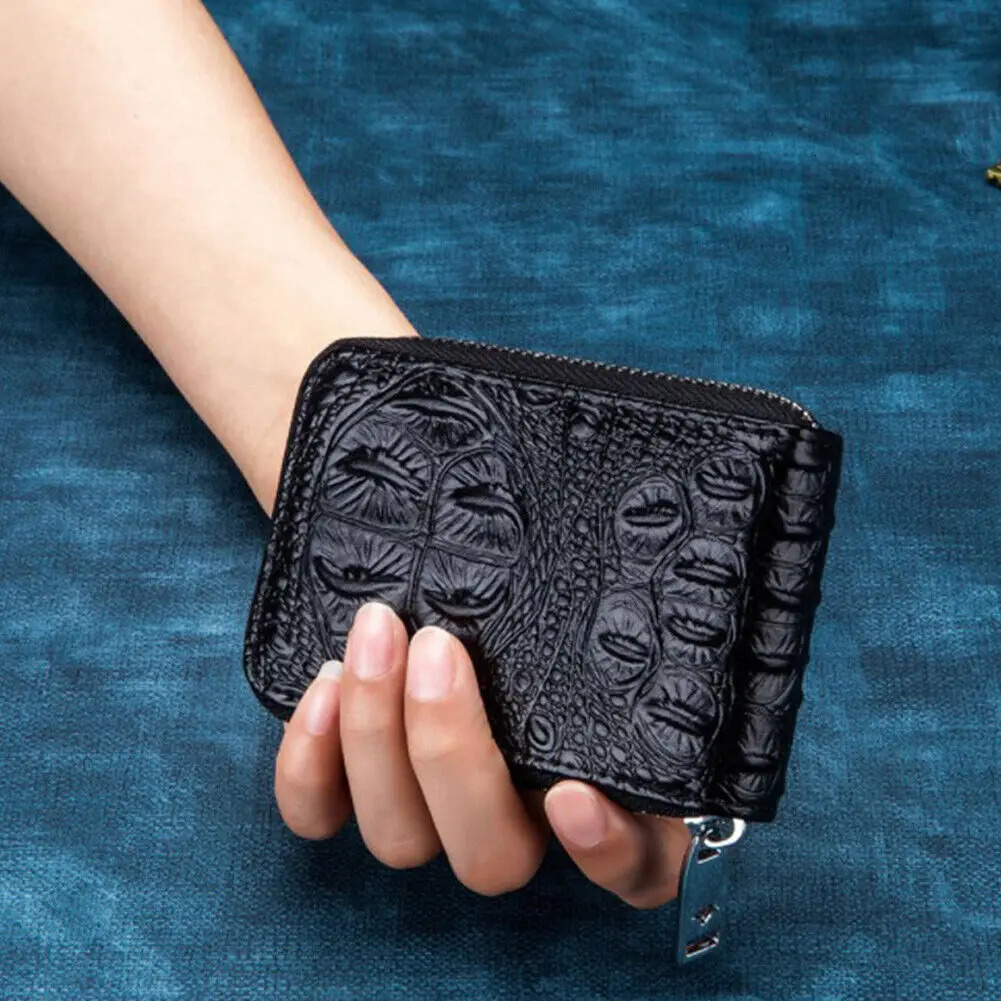 Genuine Leather Credit Card Wallet for Women and Men Multi Slot Holder Short Bank Cover Business Clip Zipper Handheld Bag 250614